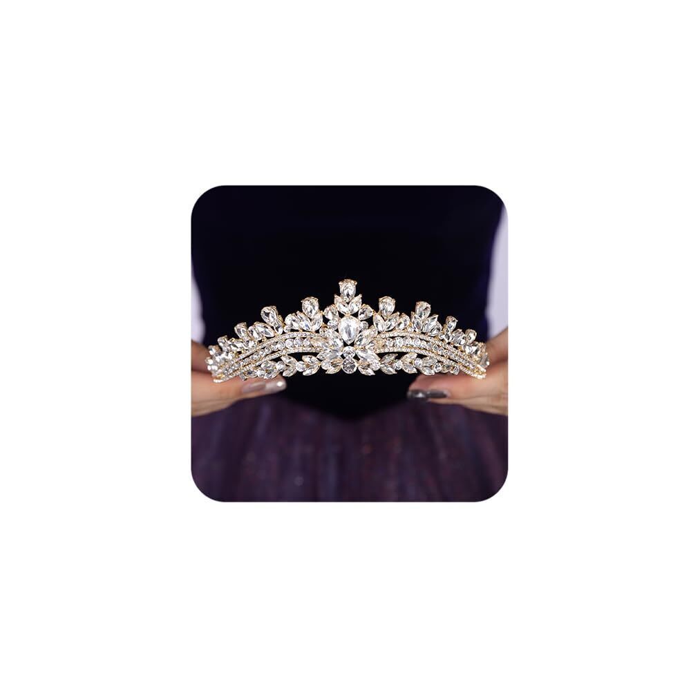4834 Gold Wedding Crystal Tiara and Crown Rhinestone Princess Tiara